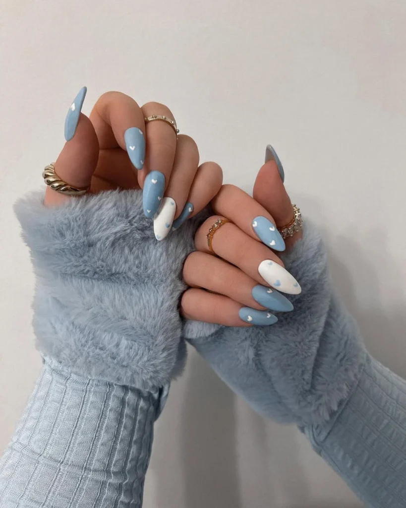 Baby Blue Heart Nails