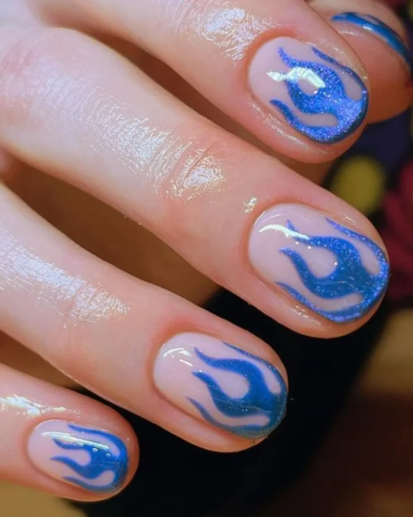 Blue Bow Accent Nails