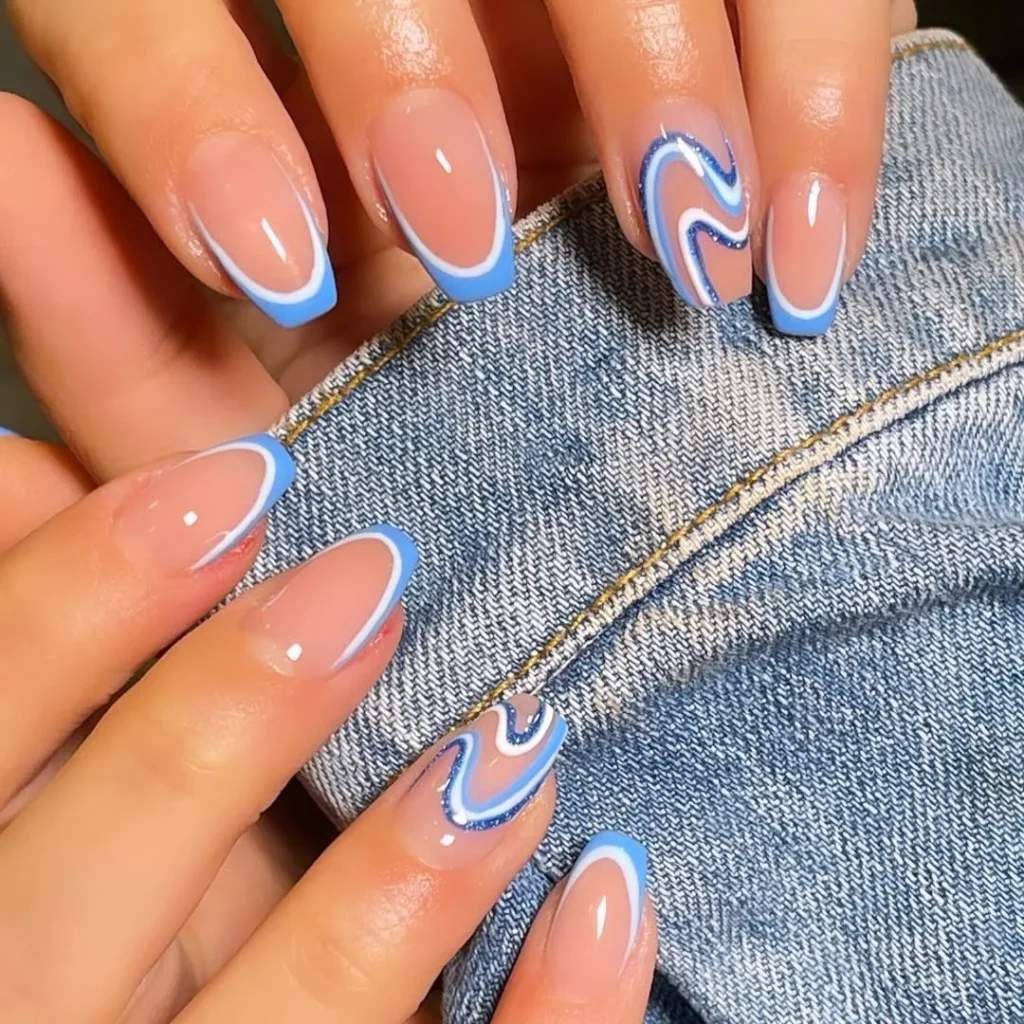  Light Blue Framed French Nails
