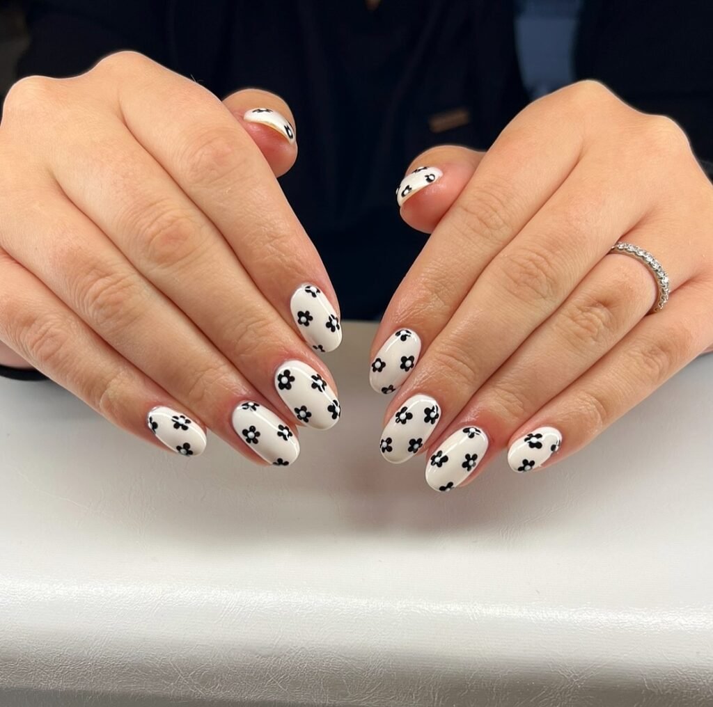 Minimal Black Flower Nails