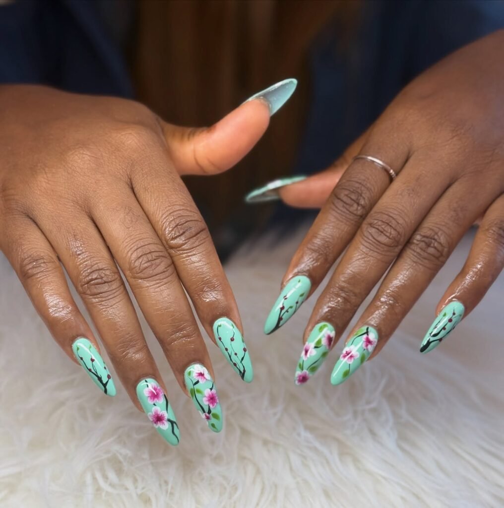 Mint Blossom Nails