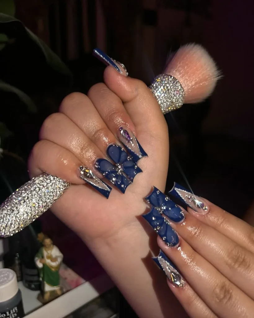  Navy Blue 3D Butterfly Nails