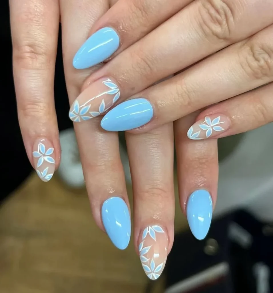 Soft Blue Floral Nails