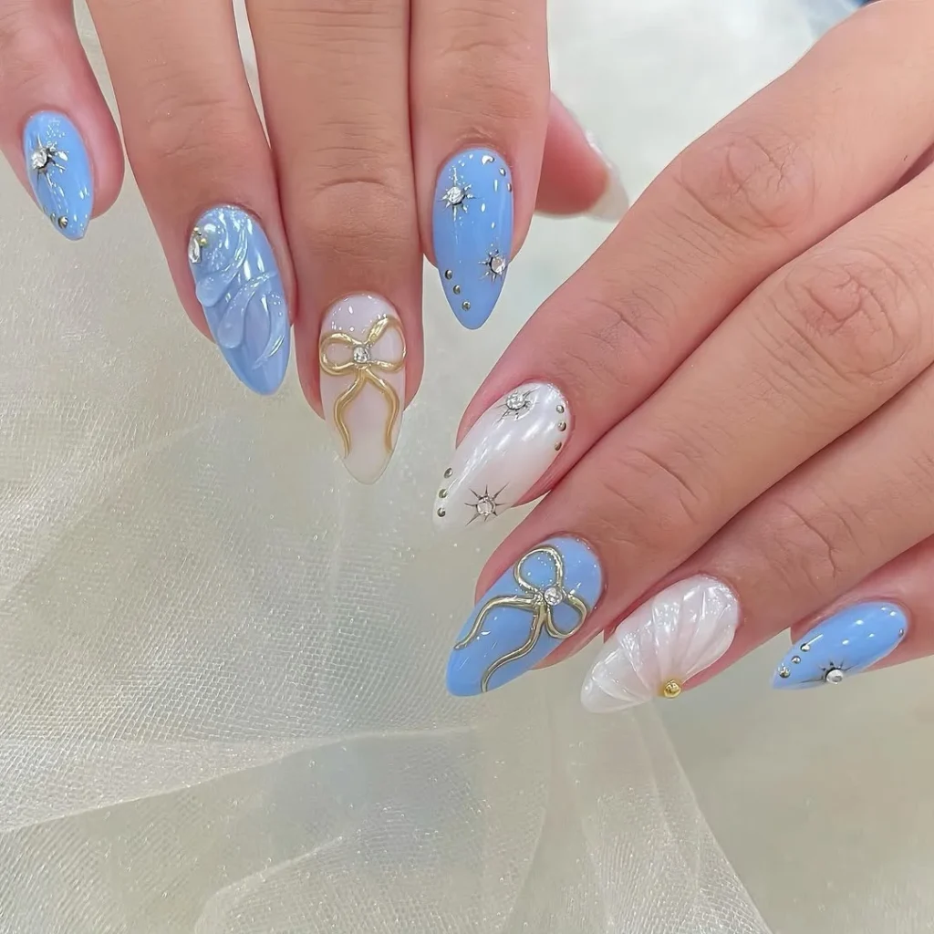 Soft Aqua Swirl Nails