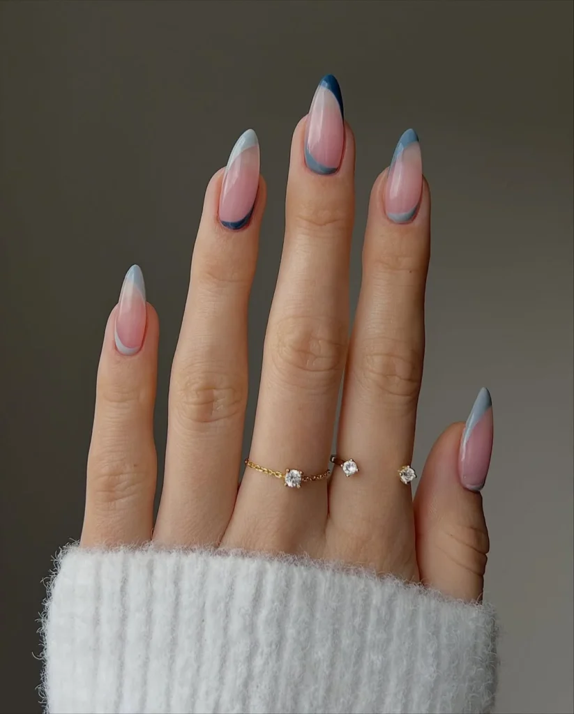  Soft Blue Gradient French Tips