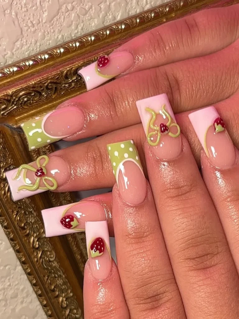 Strawberry Matcha Nails