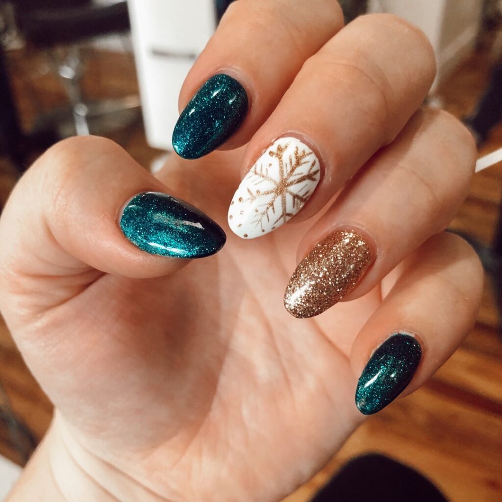 Teal and Gold Snowflakes