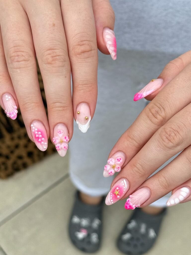  3D Bubble Petal Pink Nails