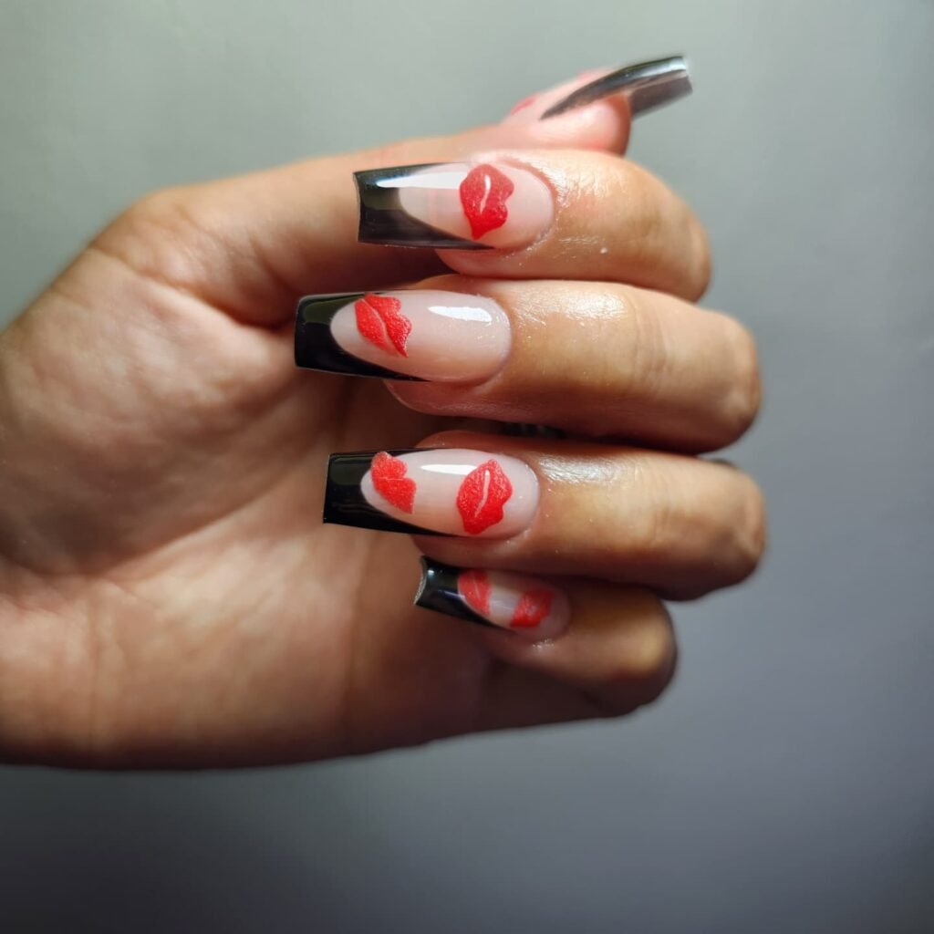 Black Tip Kiss Nails