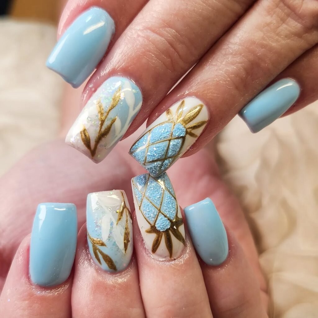  Blue and Gold Pineapple Art