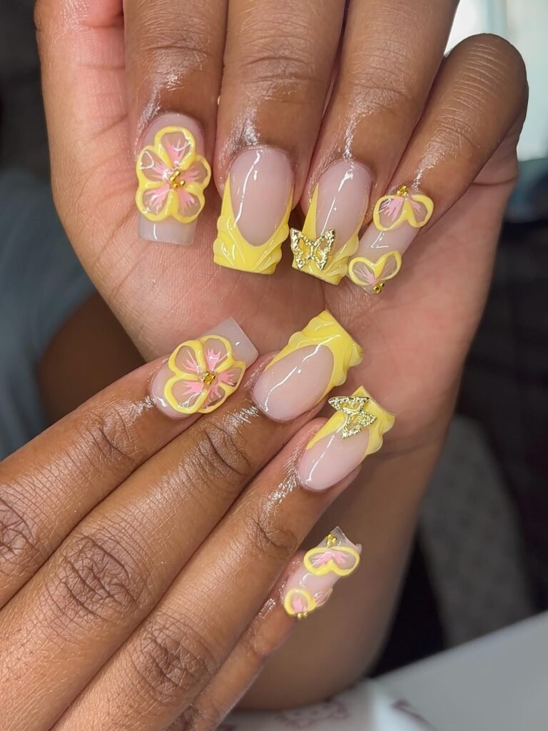 Butterfly Yellow Nails