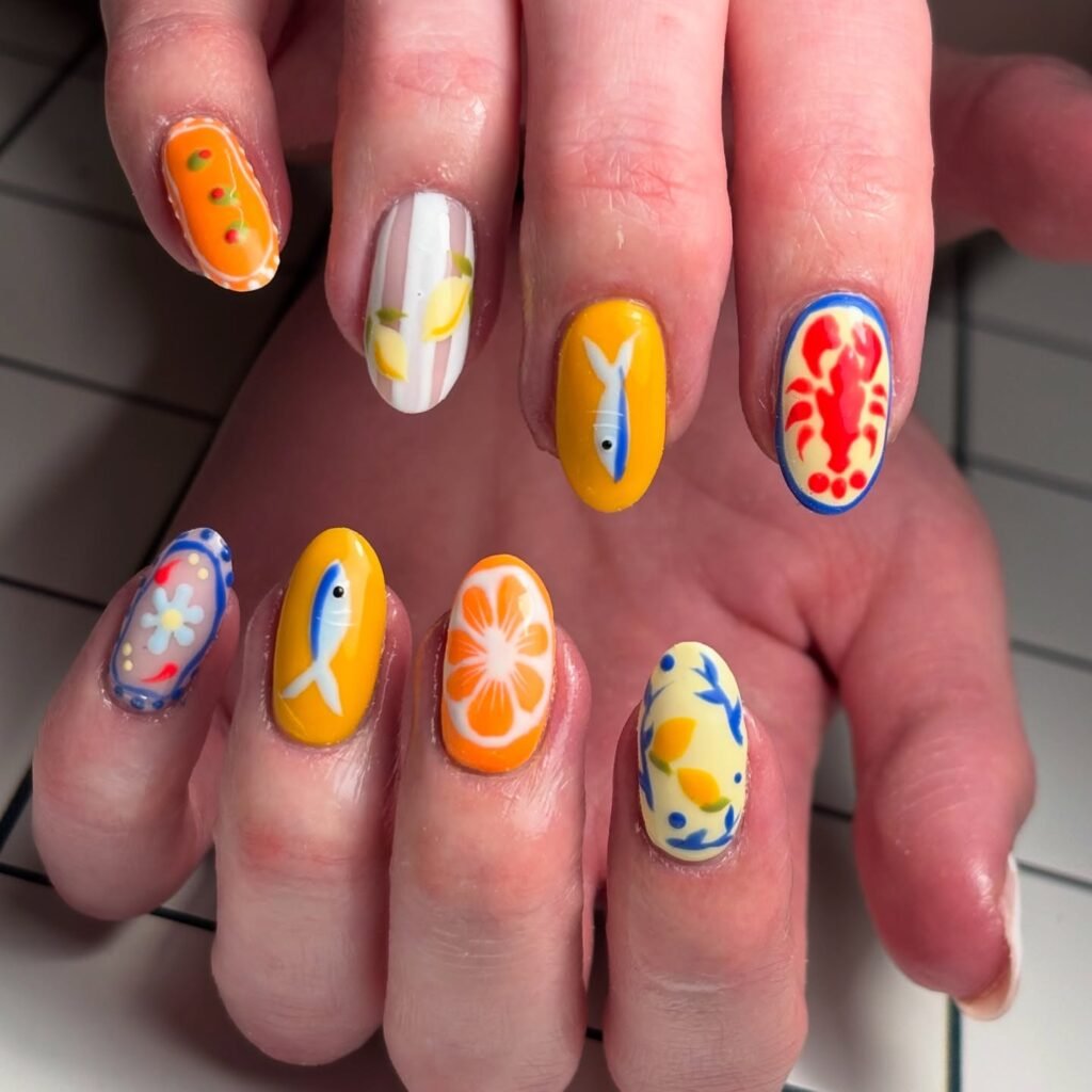  Citrus & Sea Mix Nails