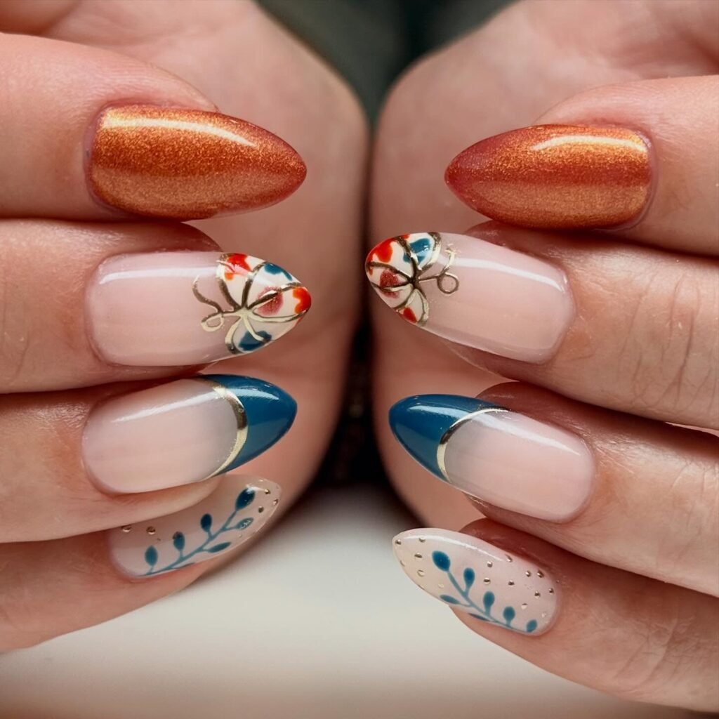  Copper & Blue Accent Nails