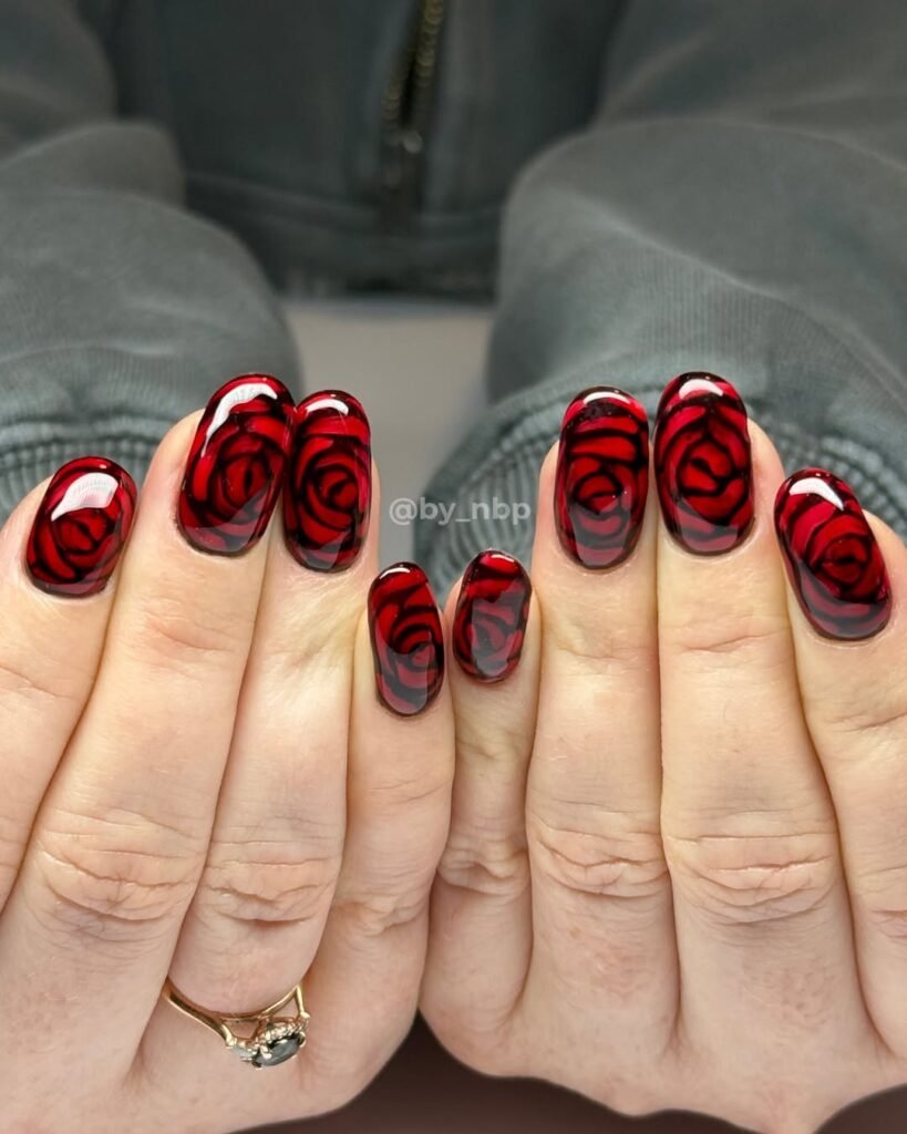 Deep Rose Glow Nails