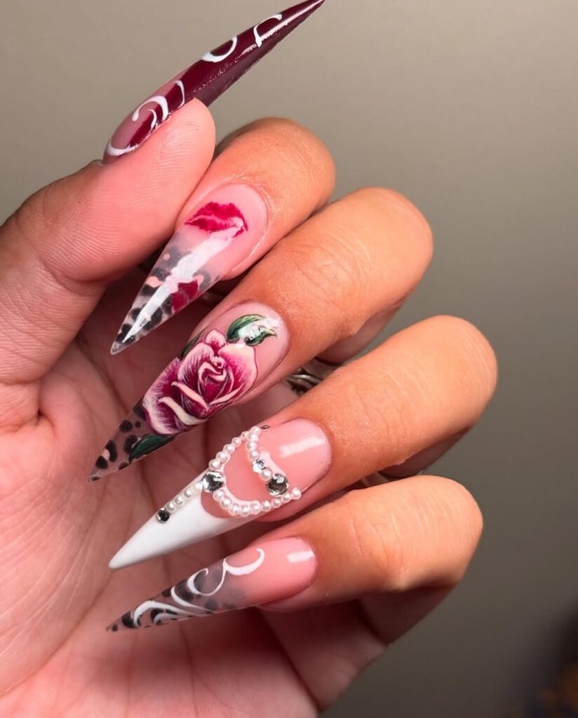 Deep Rose Stiletto Art