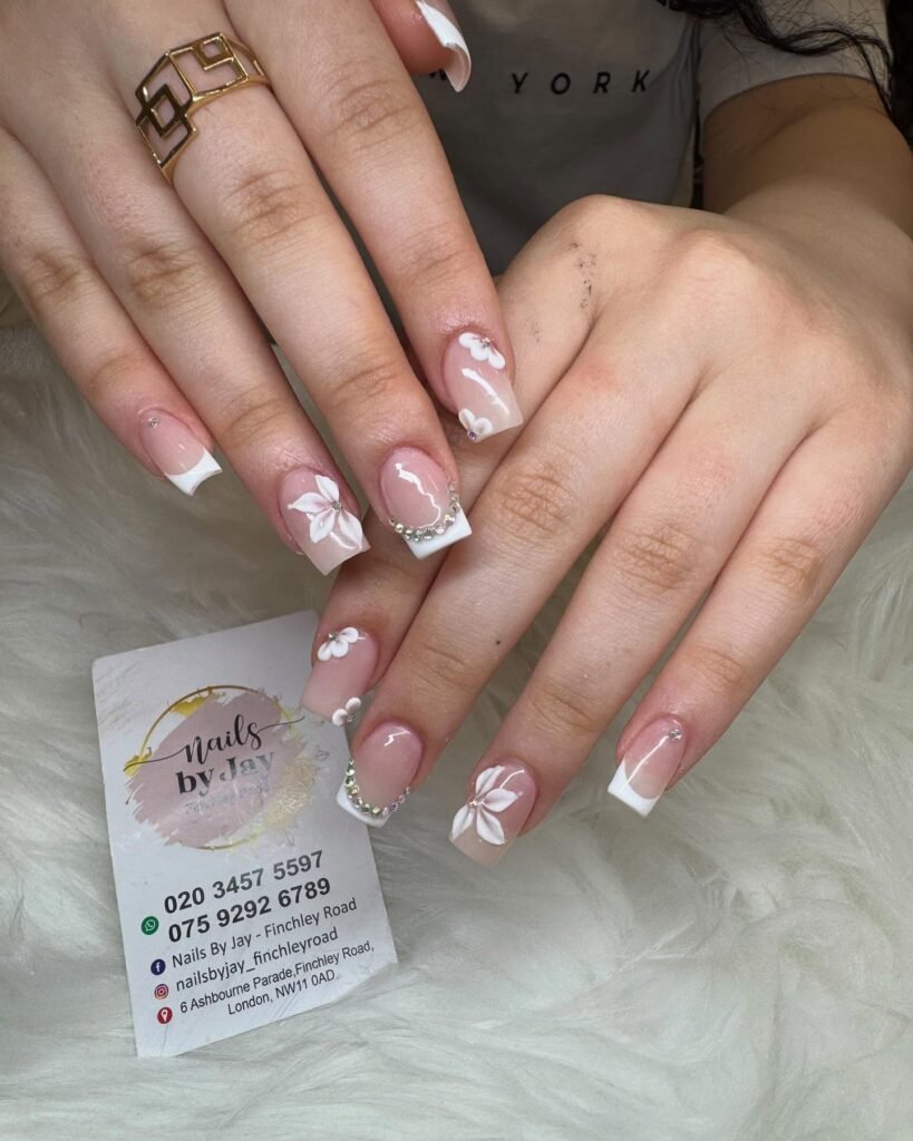 Floral French with Rhinestone Edge