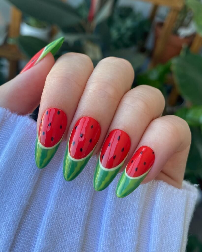  Full Watermelon Almond Nails