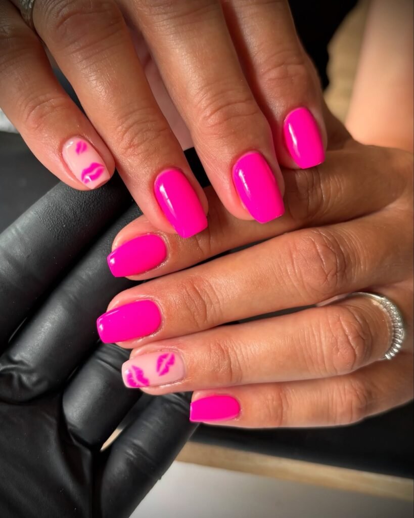  Hot Pink Kiss Nails