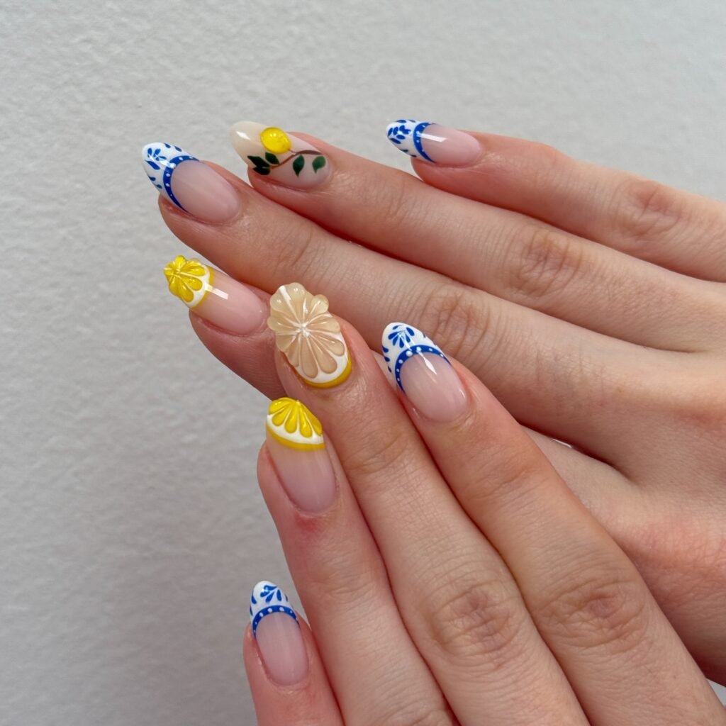 Lemon Blue Tile Nails