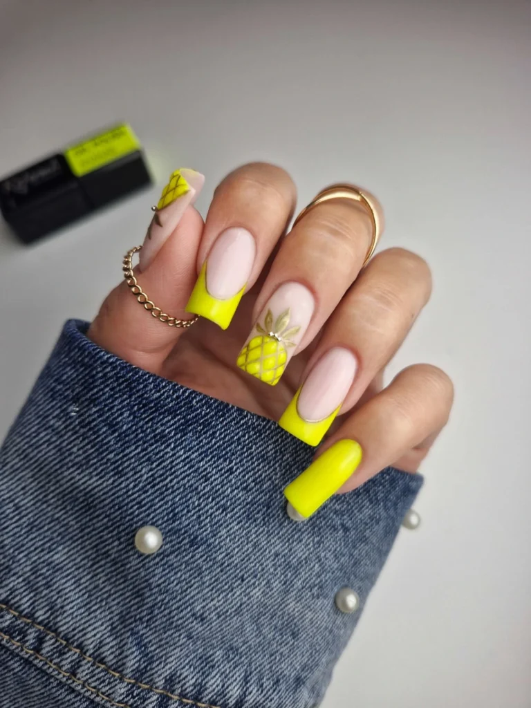 Neon Yellow French With Pineapples