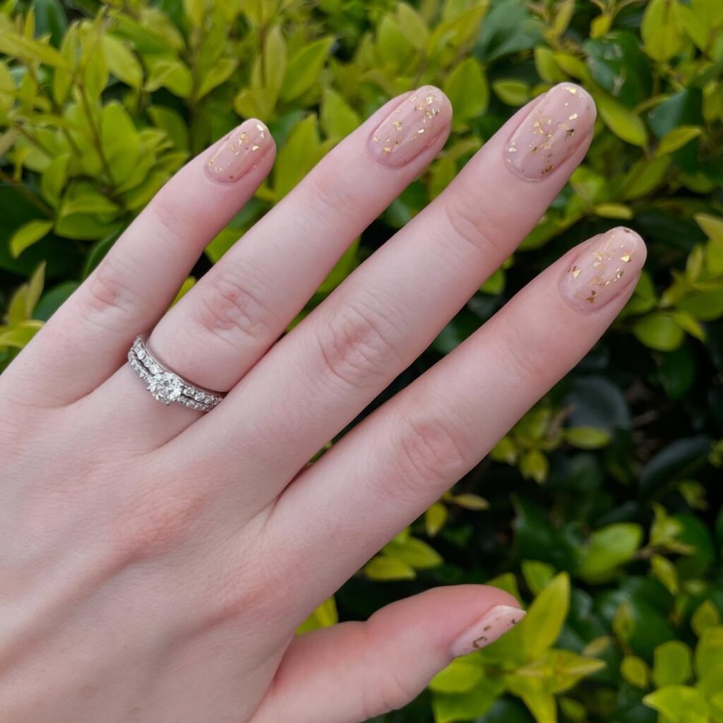 Nude Gold Flake Nails