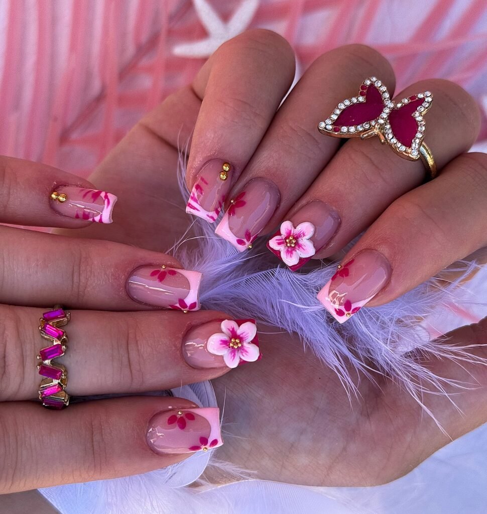  Pink Blossom Square Tips