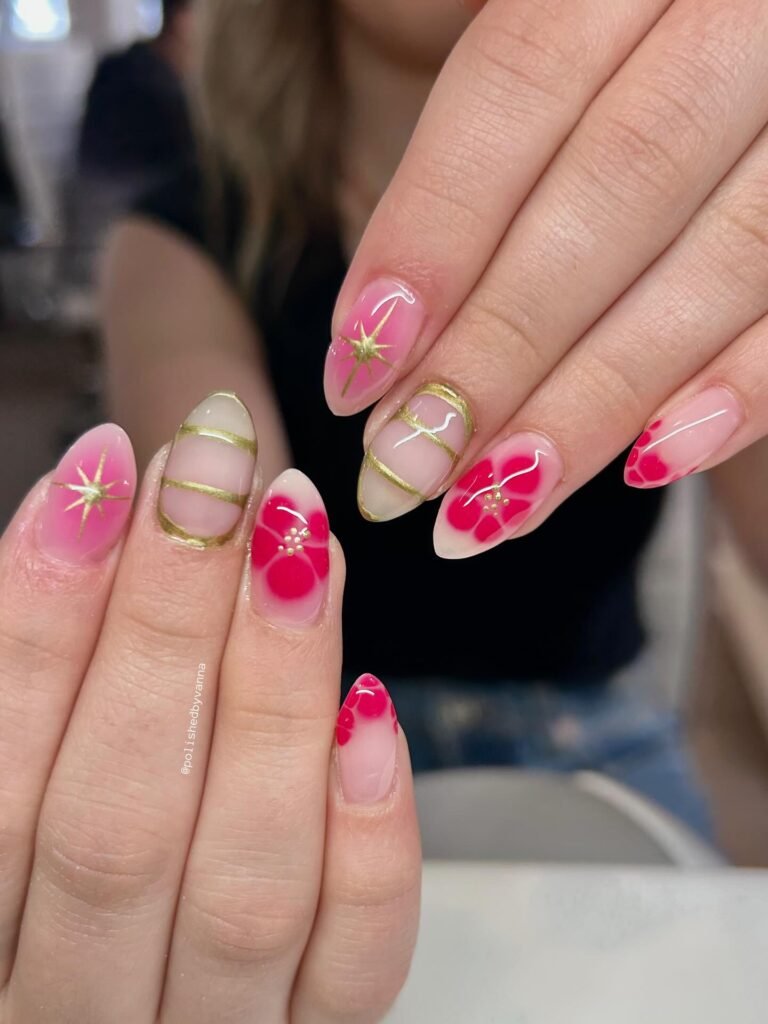 Pink Floral Glow Nails