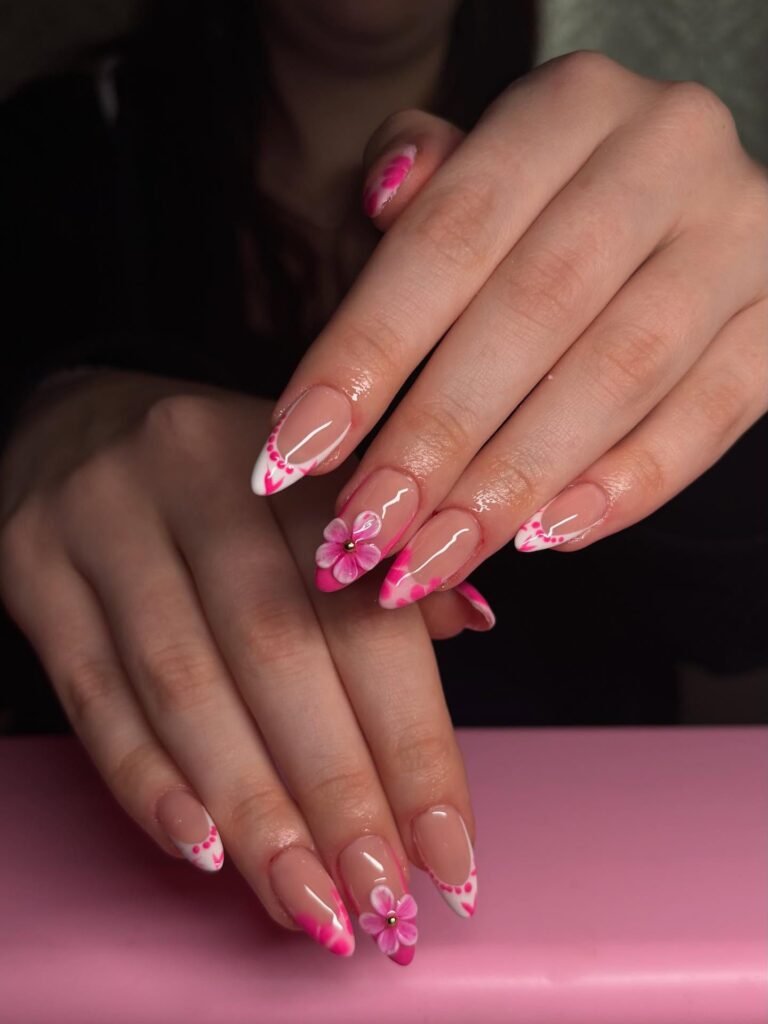 Pink Heart-Tipped French Nails