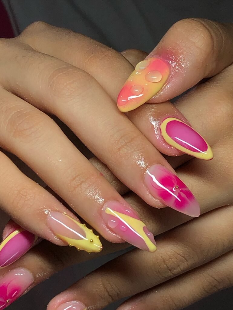  Pink Lemonade Swirl Nails