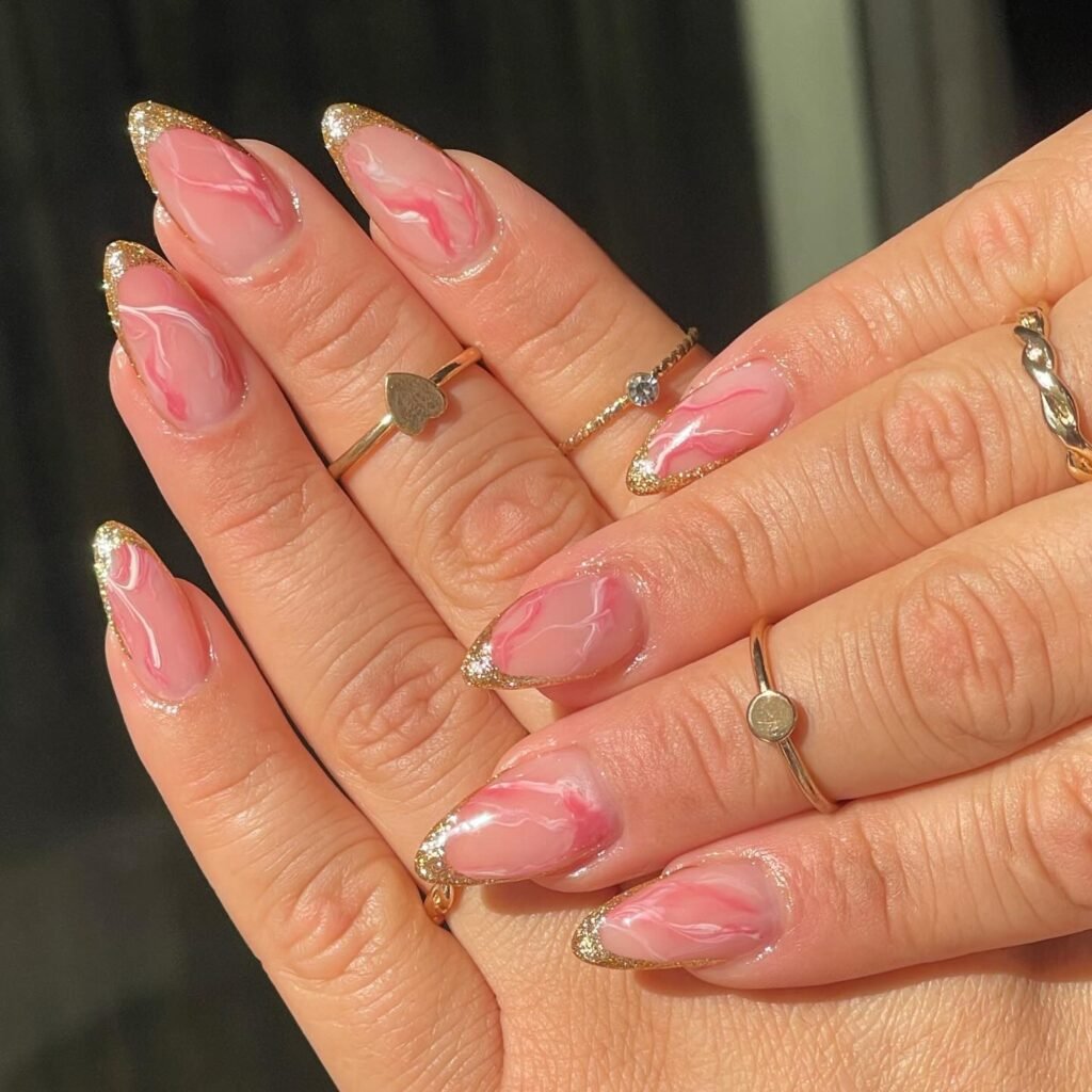 Pink Marble Gold Tips
