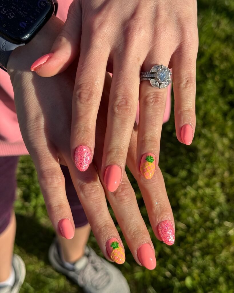  Pink Sparkle Pineapple Nails