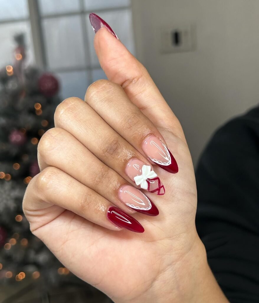 Red Lace Bow Nails