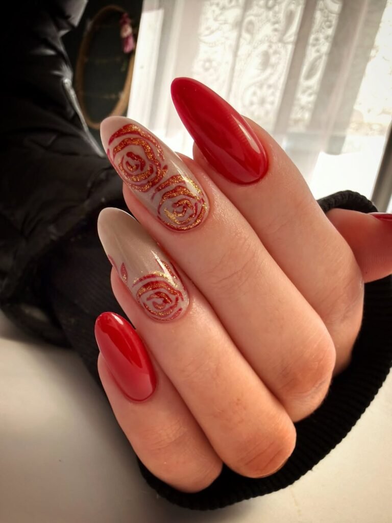 Red Rose Swirl Nails