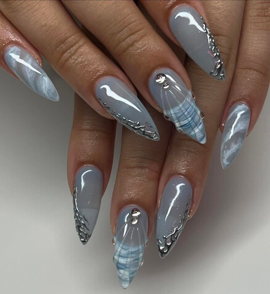 Silver Tide Shell Nails
