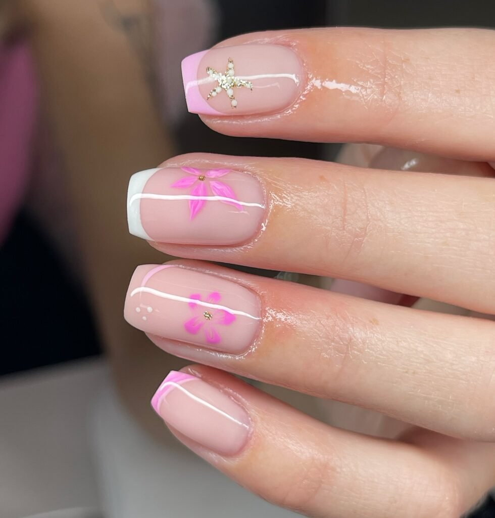 Soft Pink French with Flowers