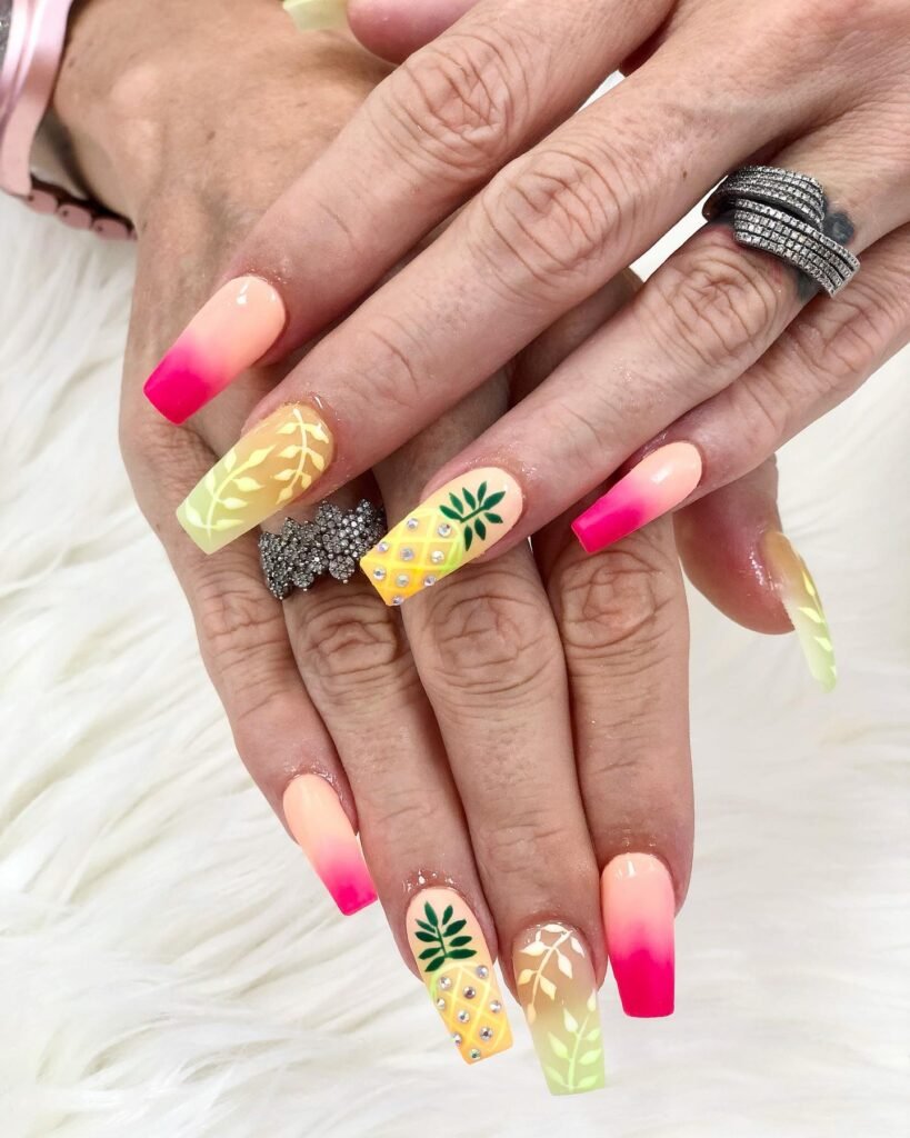 Sunset Ombre Pineapple Nails