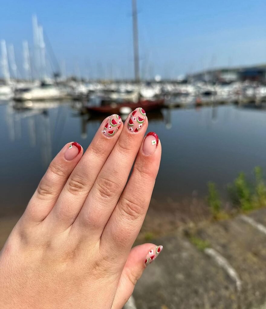  Tiny Watermelon Accent Nails