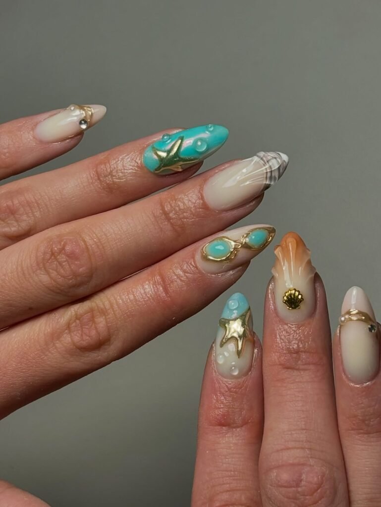 Turquoise Starfish Nails