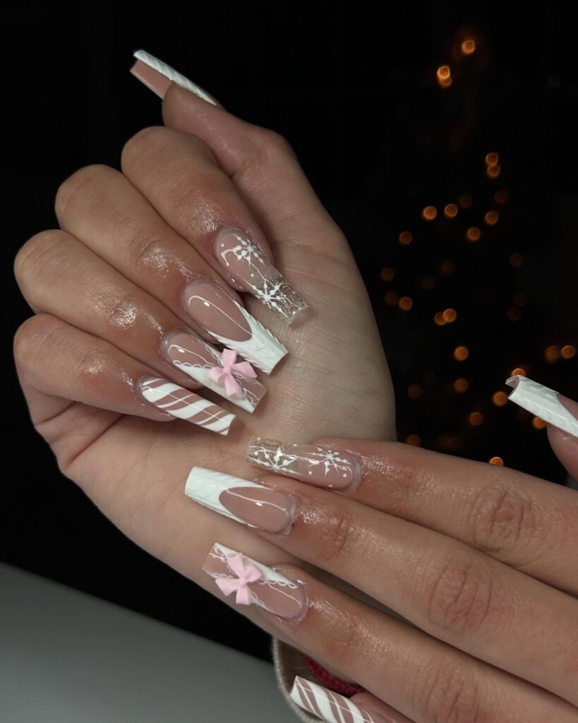  White Winter Bow Nails