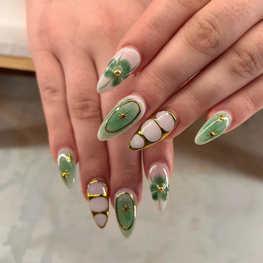 Floral Jade Accent Nails