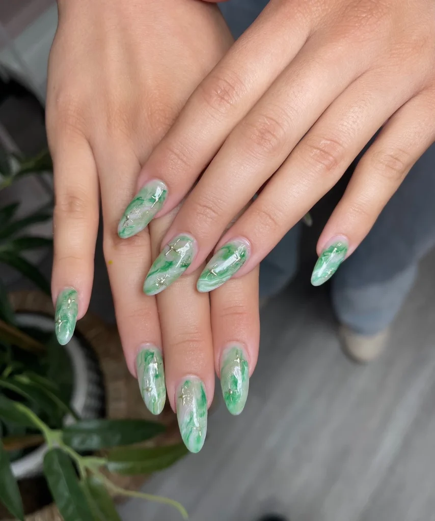 Fresh Green Marble Nails
