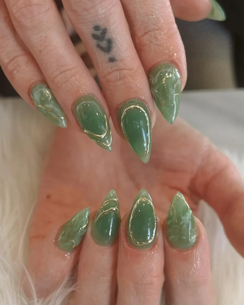 Glossy Jade Minimal Nails