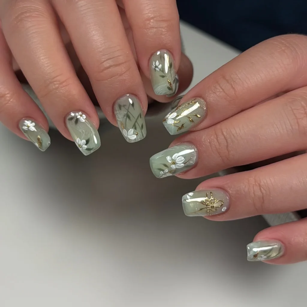  Jade Gold Leaf Nails
