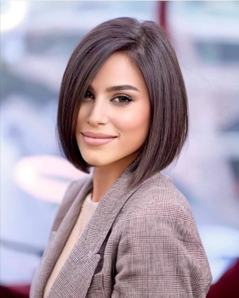 Side-Swept Angled Bob for a Sophisticated Look