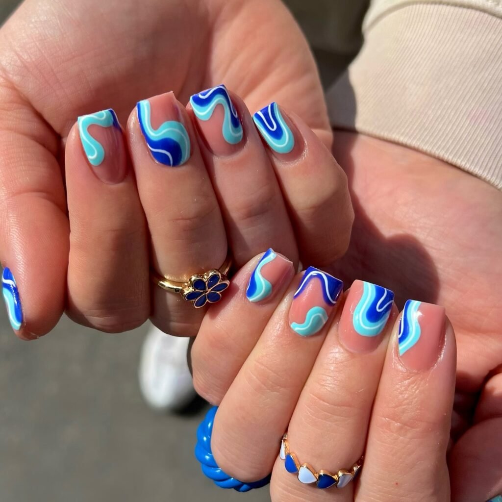 Blue and Aqua Swirl Nails