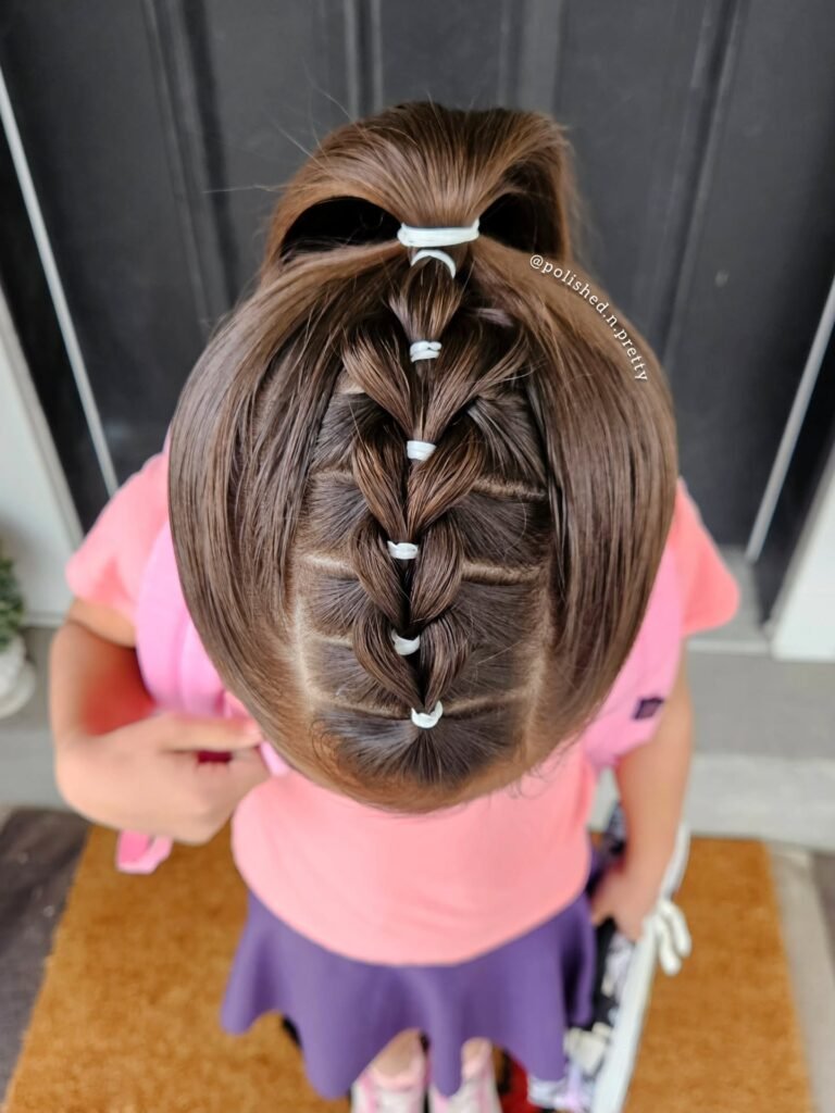 Braided Center Ponytail With White Elastics