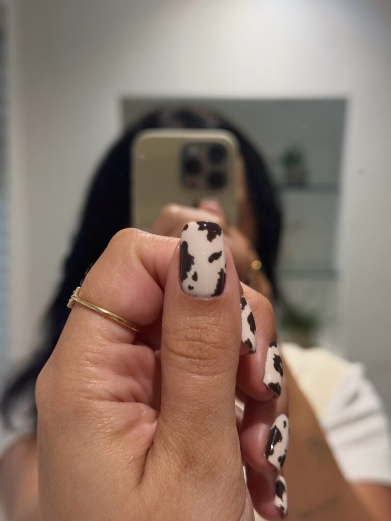 Classic Black and White Cow Print Nails