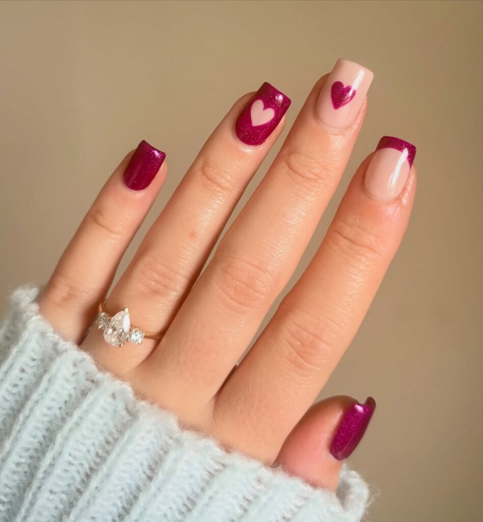 Glitter Berry Heart Accent Nails