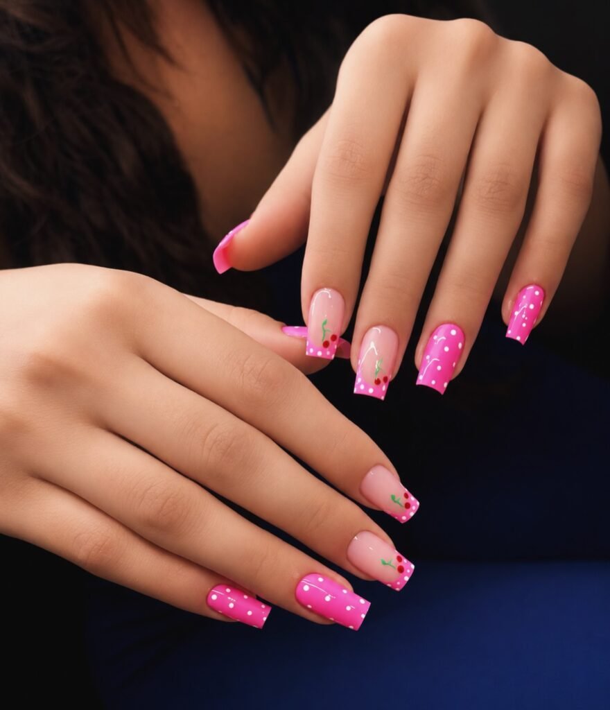 Hot Pink French Cherry Nails