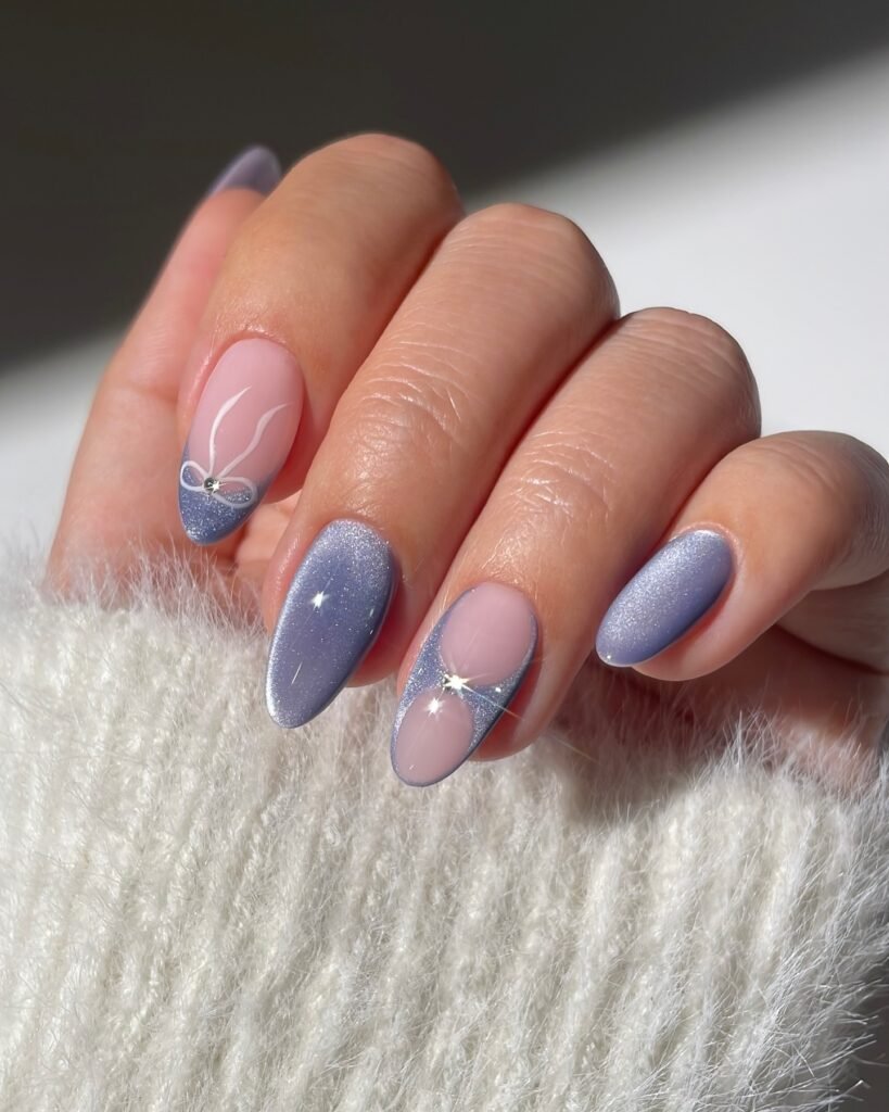Lavender Bow Coquette Nails with Soft Sparkle